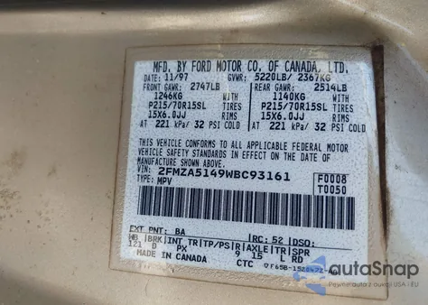 1998 Ford Windstar Gl/Limited/Lx z USA, uszkodzony, nr VIN 2FMZA5149WBC93161